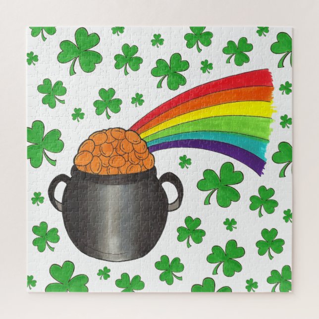 Puzzle Fin du Rainbow Shamrock Pot of Gold Lucky (Vertical)