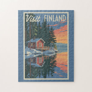 Puzzle Finlande Lake Travel Art Vintage