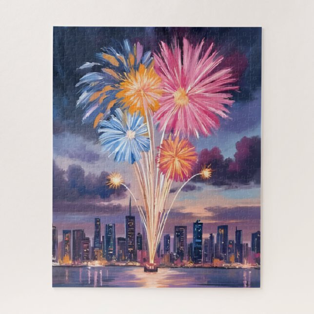 Puzzle Firework Show | New Year’s Eve Watercolor (Vertical)