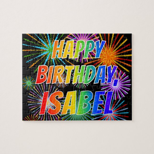 Puzzle First Name "ISABEL", Fun "HAPPY BIRTHDAY" (Horizontal)