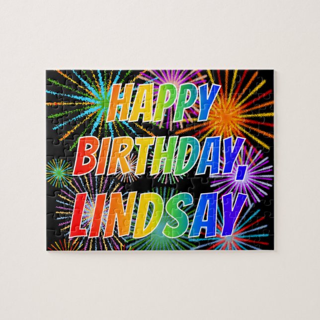 Puzzle First Name "LINDSAY", Fun "HAPPY BIRTHDAY" (Horizontal)