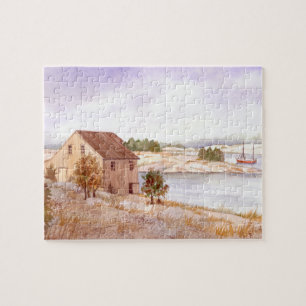 Puzzle Fisherman's House Norvège Coast Aquarelle