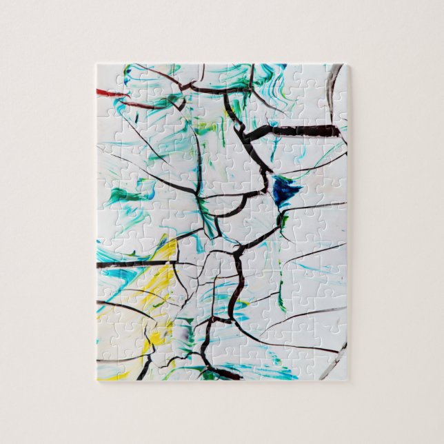 Puzzle Fissures Abstraites en bleu jaune vert (Vertical)