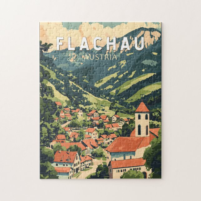 Puzzle Flachau Autriche Illustration Voyage Art Vintage (Vertical)