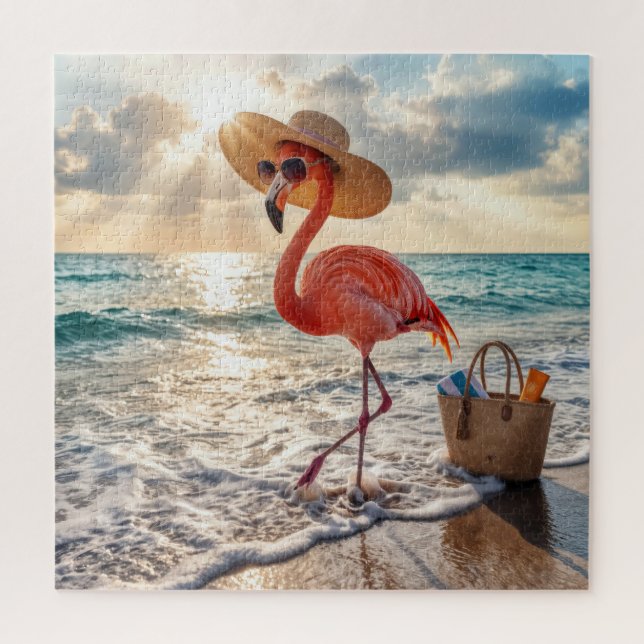 Puzzle Flamant chic avec chapeau de soleil et lunettes de (Vertical)
