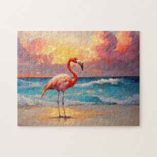 Puzzle Flamant rose animé sur la plage