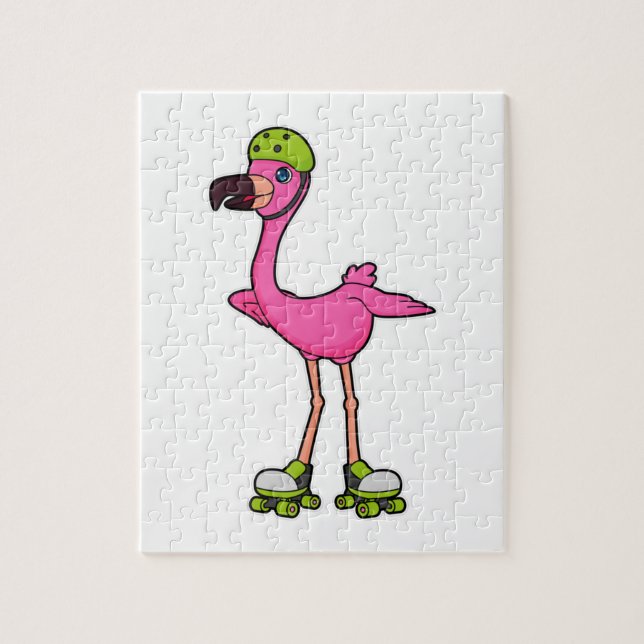 Puzzle Flamant rose comme Patineur avec Roller Patins & C (Vertical)