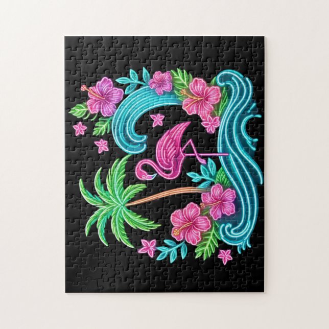 Puzzle Flamant rose de néon tropical (Vertical)