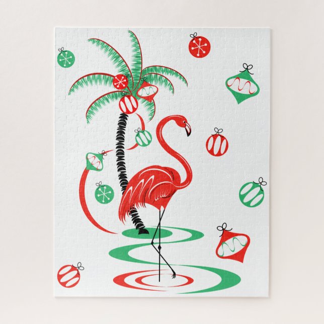 Puzzle Flamant rose de Noël rouge Baubles (Vertical)