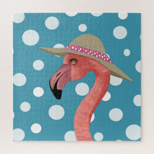 Puzzle Flamant rose d'été   Décoratif Pois Bleu