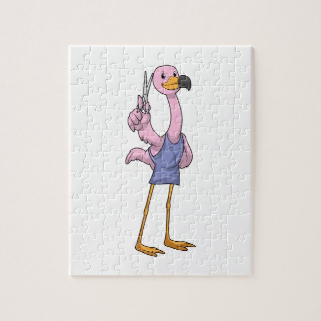 Puzzle Flamant rose en coiffeur avec ciseaux (Vertical)