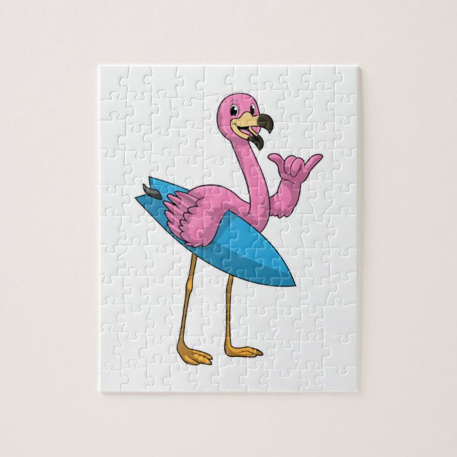 Puzzle Flamant rose en surfeur avec planche de surf (Vertical)