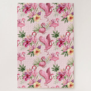 Puzzle Flamant rose Et Fleurs Roses Mignons