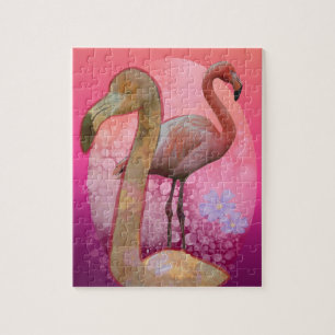 Puzzle Flamant rose floral flamand