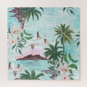 Puzzle Flamant rose Hawaiian Motif aquarelle