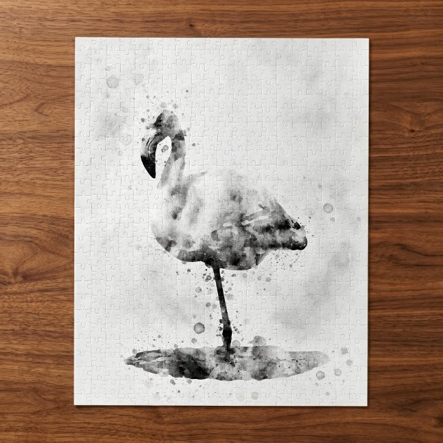 Puzzle Flamant Rose Monochrome Élégant à l'Aquarelle (Elegant Monochrome Flamingo in Watercolor. Jigsaw Puzzle)