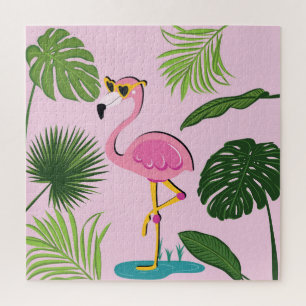 Puzzle Flamant rose Palm Feuille Tropical Design