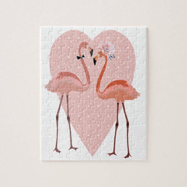 Puzzle Flamant rose rose chic amour coeur (Vertical)