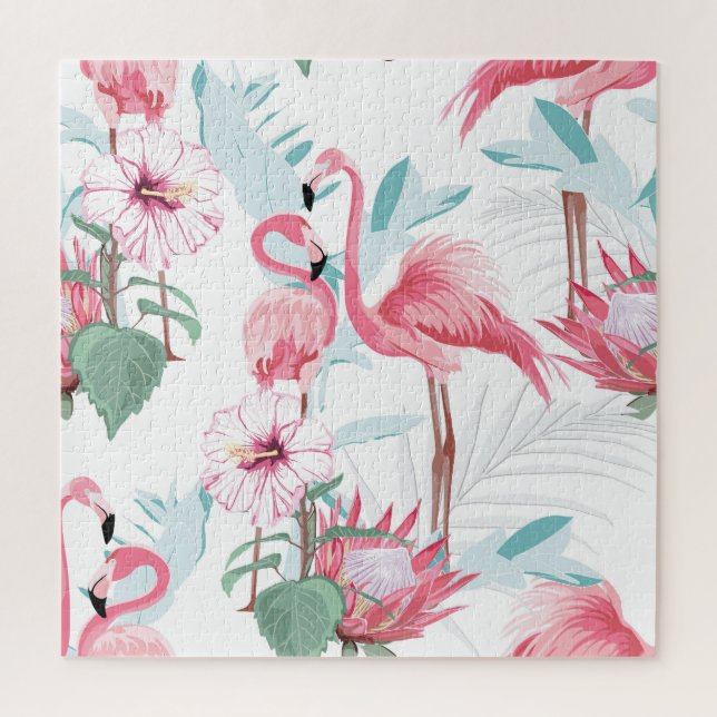 Puzzle Flamant rose Rose : Fleurs Exotiques Sans Couleur. (Vertical)