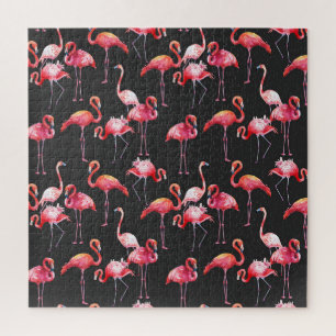 Puzzle Flamant rose rose : Motif d'aquarelle tropicale.