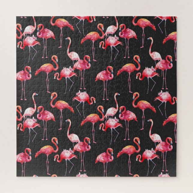 Puzzle Flamant rose rose : Motif d'aquarelle tropicale. (Vertical)