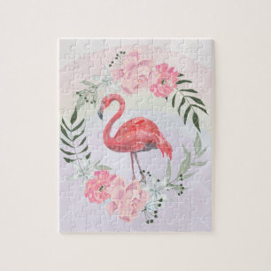 Puzzle Flamant rose rose, oiseau, aquarelle