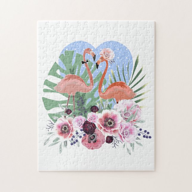 Puzzle Flamant rose rose, oiseau, aquarelle (Vertical)