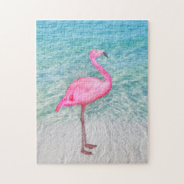 Puzzle Flamant rose rose sur la plage tropicale (Vertical)
