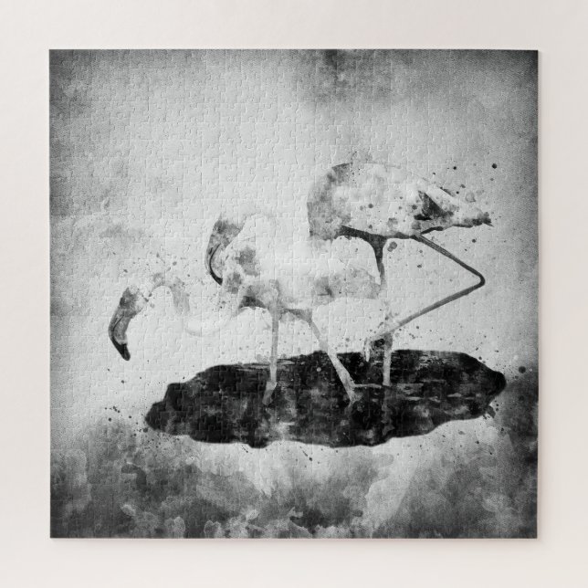 Puzzle Flamants aquarelle noir et blanc (Vertical)
