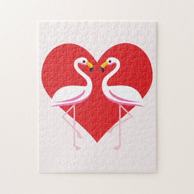 Puzzle Flamants roses blancs mignons rose avec coeur roug (Vertical)