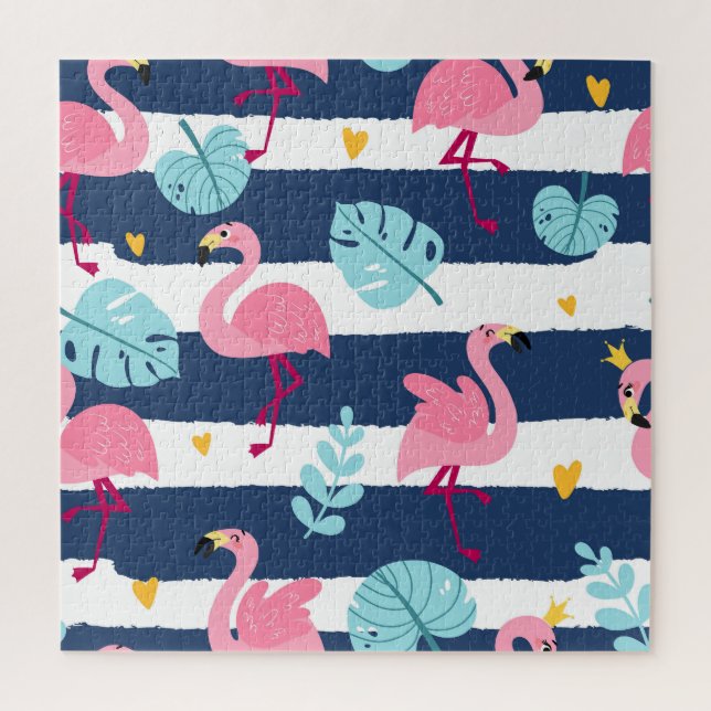 Puzzle Flamants roses de dessin : Summer Tropical Vintage (Vertical)