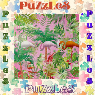 Puzzle Flamants roses en scène tropicale
