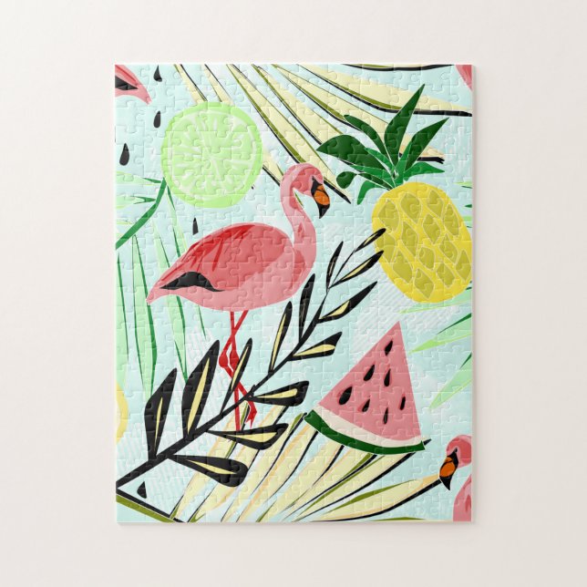Puzzle Flamants roses et fruits. (Vertical)