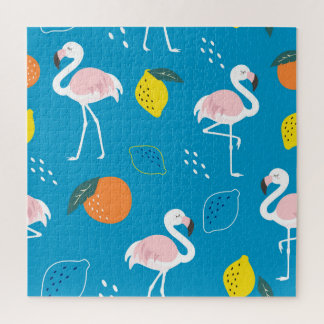 Puzzle Flamants roses, fruits tropicaux abstraits, patter