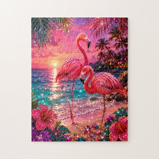 Puzzle Flamants roses sur une plage tropicale aux tons de (Vertical)