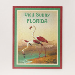 Puzzle Flamants roses vintages Visitez la Floride Affiche