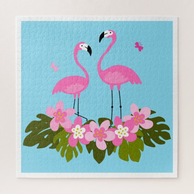 Puzzle Flamants tropicaux et illustration florale (Vertical)