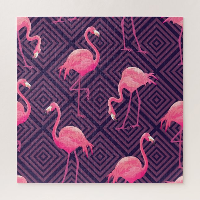 Puzzle Flamants vintages, arrière - plan géométrique viol (Vertical)