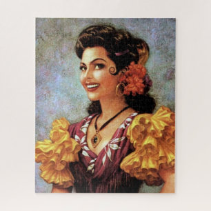 Puzzle Flamenco Doré Belle Fille du Calendrier Mexicain