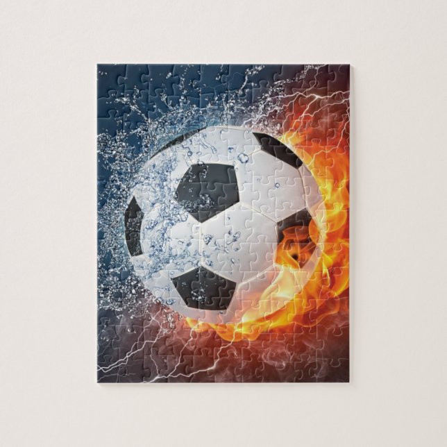 Puzzle Flaming Football/Soccer Ball Throw Pillow (Vertical)