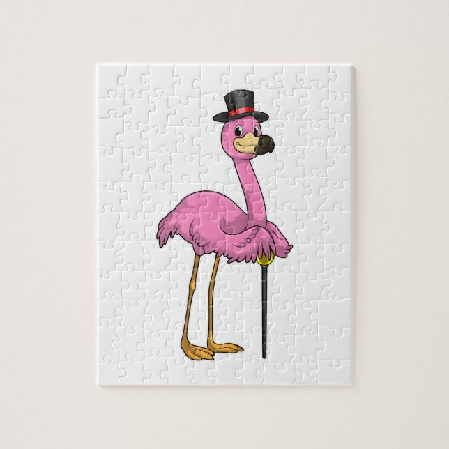 Puzzle Flamingo as Pensioner with Walking stick (Vertical)