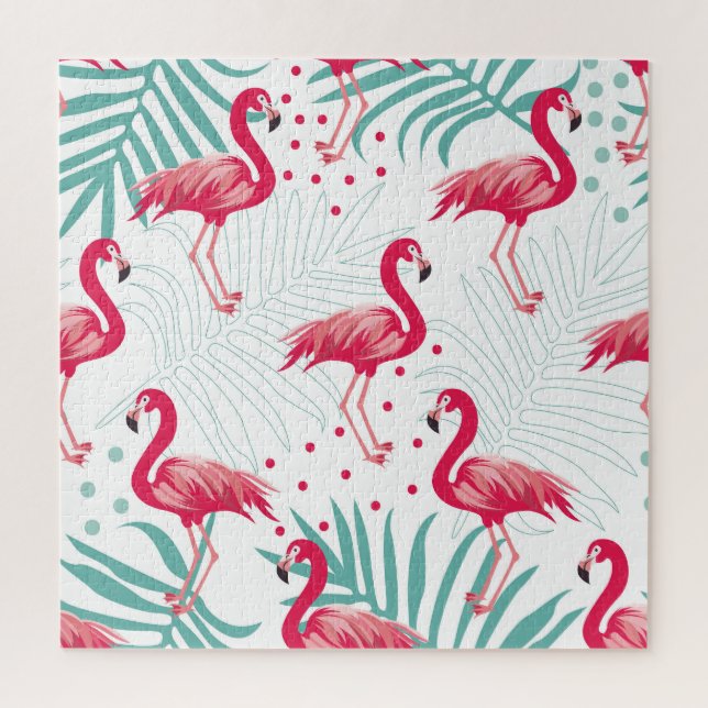 Puzzle Flamingo tropical et feuille, motif d'été. (Vertical)
