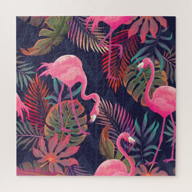 Puzzle Flamingo tropical : motif vintage de palmier. (Vertical)