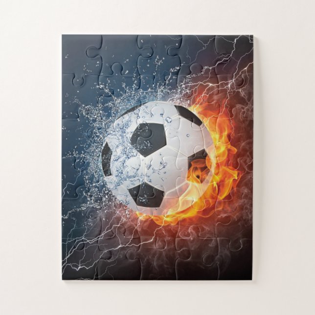 Puzzle Flamme Football/Balle de Football Jeu d'oreiller (Vertical)