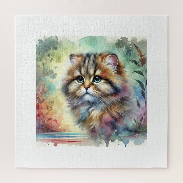 Puzzle Flat Headed Cat 101024AREF119 - Watercolor (Vertical)