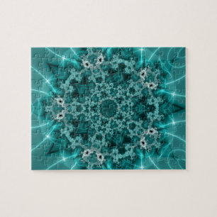 Puzzle Flèche de neige   Art fractal bleu et blanc