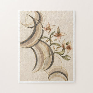 Puzzle Fleur abstrait terreuse et lignes de calligraphie