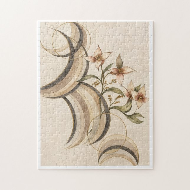Puzzle Fleur abstrait terreuse et lignes de calligraphie  (Vertical)