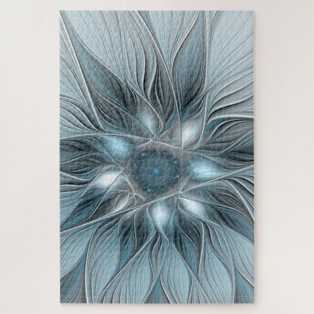 Puzzle Fleur abstraite joyeuse bleu gris floral fractal (Vertical)