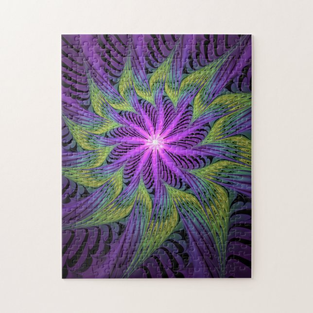 Puzzle Fleur Abstraite Moderne de Fractale d'Art Violet V (Vertical)